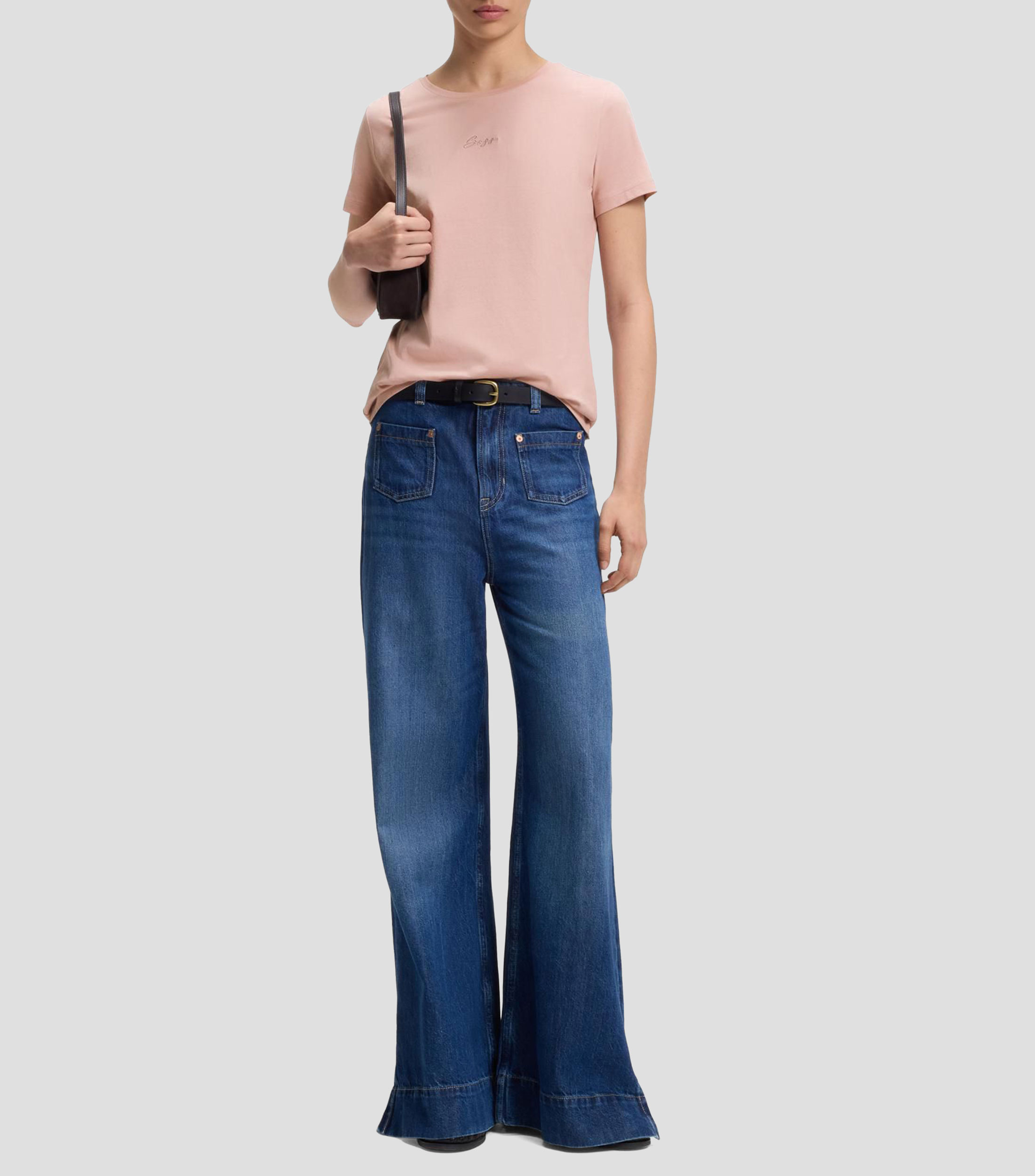 Playera slim de algodón con logo bordado en estilo manuscrito Mujer